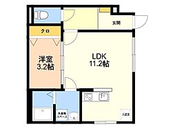 周船寺2丁目アパート(仮称) 1LDKの間取図画像