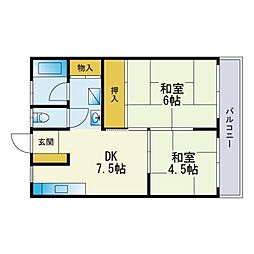 小笹カステリアC 2DKの間取図画像