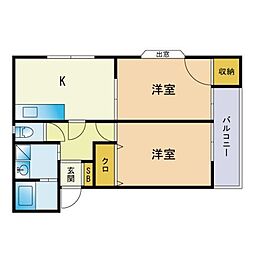 メイグリーンハイツ七隈1 1階2DKの間取り