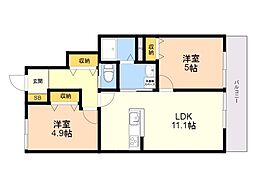 アニィ重留Ｂ 1階2LDKの間取り