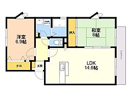 メロディハイツ横内B 2LDKの間取図画像