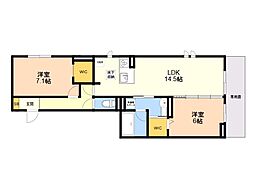 福岡市城南区樋井川4丁目アパート 2LDKの間取図画像