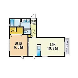 フォンターナ・ソノ 1LDKの間取図画像