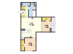 プランドゥブレ西新 2LDKの間取図画像