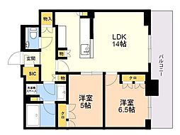 ブリリアタワー西新 2LDKの間取図画像