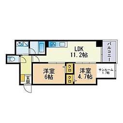 OAK西新 2LDKの間取図画像