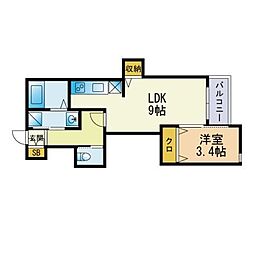 Smileax藤崎南 1LDKの間取図画像