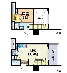 レジディア西新 1LDKの間取図画像