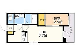 イールドコート室見藤崎 1LDKの間取図画像