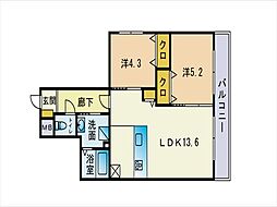 フェリシア西新 2LDKの間取図画像