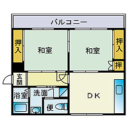 リバーサイドハイツ 2DKの間取図画像