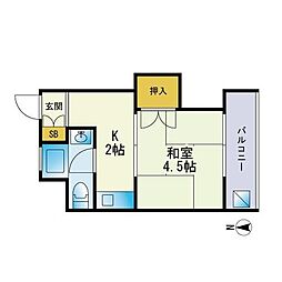 ローズシャトー 1Kの間取図画像