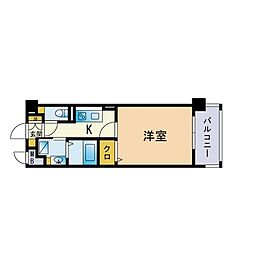 メルクリオ西新 1Kの間取図画像
