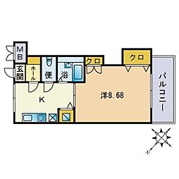 ヴィラージュ室見 1Kの間取図画像