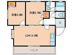原リバーサイド 2LDKの間取図画像