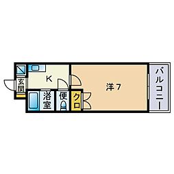 スライビング藤崎 1Kの間取図画像