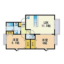 エトワール有田A 2LDKの間取図画像