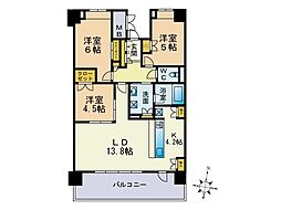グランドオーク西新レジデンス 3LDKの間取図画像