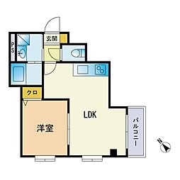 サンセール祖原 1LDKの間取図画像