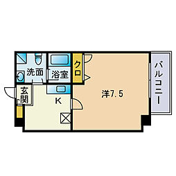 ヴィブエル西新 1Kの間取図画像