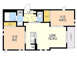 Kファースト 2LDKの間取図画像