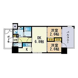 リアンシ工ルブルー雑餉隈 2DKの間取図画像