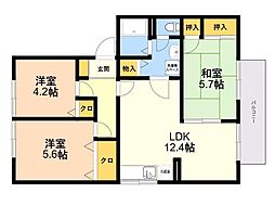 セジュール・ウィングB 3LDKの間取図画像