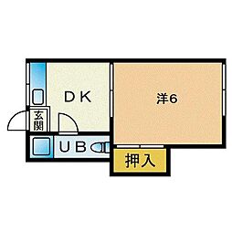 コーポ浜田 1DKの間取図画像