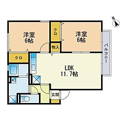 ラフィーヌA 2LDKの間取図画像