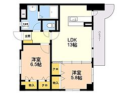 アムール古水 2LDKの間取図画像