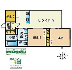 レイクヒルズ桜並木 2SLDKの間取図画像