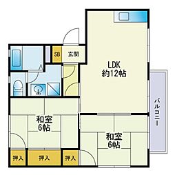 コーポエバーグローD 2LDKの間取図画像