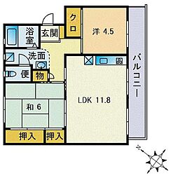 森山グリーンマンション 2LDKの間取図画像