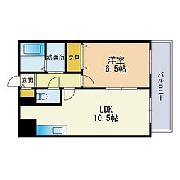 オークタウン春日原C棟 1LDKの間取図画像