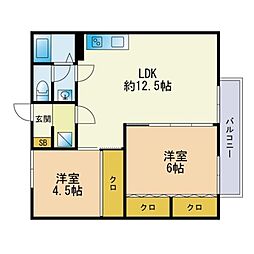 プレジール須玖 2LDKの間取図画像