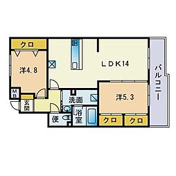 グリーンパーク森山 2LDKの間取図画像