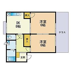 東鋼ハイツA 2DKの間取図画像
