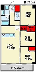 北九州都市モノレール小倉線 城野駅 徒歩8分の賃貸マンション 4階3LDKの間取り