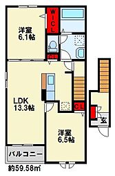 ハーベスト　II 2階2LDKの間取り