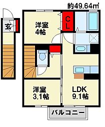 デッセ　リコ 2階2LDKの間取り