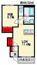 サンフォレスタ　II 1階1LDKの間取り