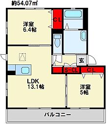 フォレスタMプリモ 2LDKの間取図画像