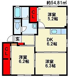 シャーメゾン中曽根A 3DKの間取図画像