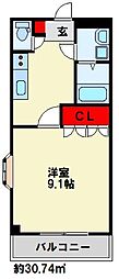 アムールコスモス 1Kの間取図画像