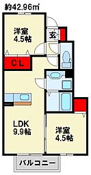ソレイユヴィラージュM 2LDKの間取図画像