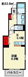 サンシャイン田原B 1Kの間取図画像