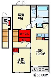 ヒカルサ行橋 I 2LDKの間取図画像