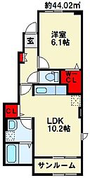 フィデール行橋A 1LDKの間取図画像