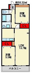 メゾン・ド・クライム 2LDKの間取図画像