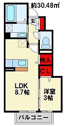 SW'sriversideD-room 1LDKの間取図画像